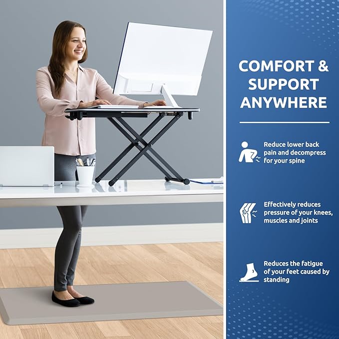 KitchenClouds Kitchen Mat Cushioned Anti Fatigue Kitchen Rug 17.3"x39" Water Resistant Non Slip Kitchen Rugs and Mats Standing Desk Mat Comfort Floor Mats for Kitchen House Sink Office (Khaki)