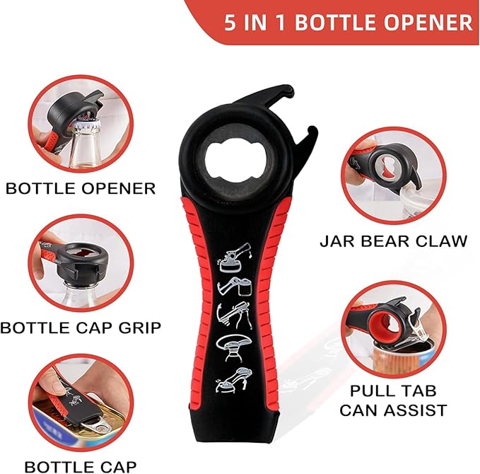 Bottle Opener for Arthritic Hand,Jar Opener for Old People, Children, Women, Those with Weak Hands,Multifunctional Kitchen Gadgets (B-red)