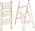 3 Step Ladder, 3 Step Stool for Adults, Folding Step Ladder with Secure Footing, Widened Pedal, Aesthetically Pleasing Looking, Blends Right into Domestic Rooms, Cream Chocolate