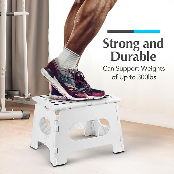 Handy Laundry Folding Lightweight Step Stool - Sturdy Enough to Support Adults - Opens Easy with One Flip - Great for Kitchen, Bathroom or Bedroom (White | 2-Pack)