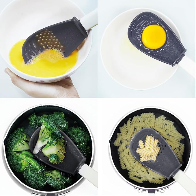 6 in 1 Multifunctional cooking gadgets, 356°F Heat Resistant kitchen gadgets, Egg Separator, Cooking, Draining, Mashing, Grating, Cooking spoon Dark Grey