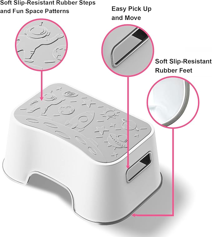 UNCLE WU Step Stool for Kids and Adults – Non-Slip Toilet Squatting Stool, 200 lbs Capacity, Potty Training Step Stool for Toddlers, Better Posture Bathroom & Sink Use(Gray White)