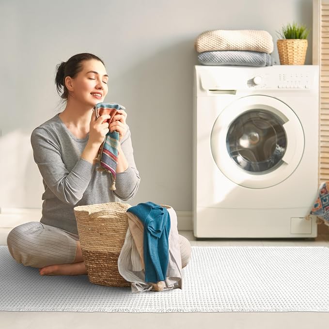 ZALL Waffle Bath Mat White Super Absorbent Non Slip Bathroom Rug 24X72inch,Machine Washable Ultra Soft Floor Mats