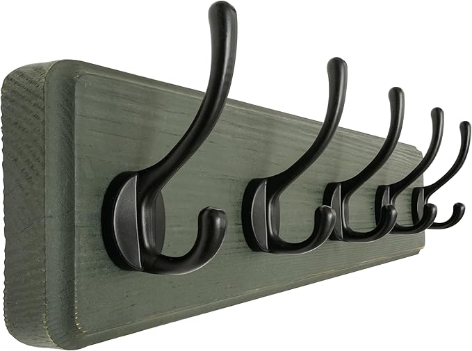Dseap Coat Rack Wall: Patented, Heavy-Duty, 5-Double-Hooks Wooden Wall Mounted Coat Rack Coat Hanger Hook Rail for Winter Coats Hat Jacket Clothing, Weathered Green