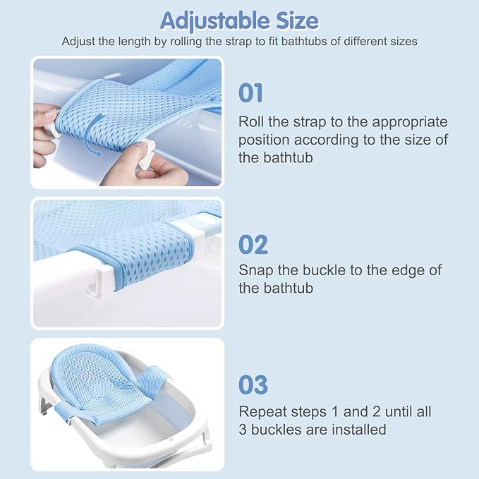 Colorlife Baby Bath Seat Support Net Infant Bathing Seat Support Mat, Adjustable Comfortable Non-Slip Three-Pointed Baby Shower Net Bathtub Sit Up Mesh for Newborn 0-12 Months-Light Blue(No Bathtub)