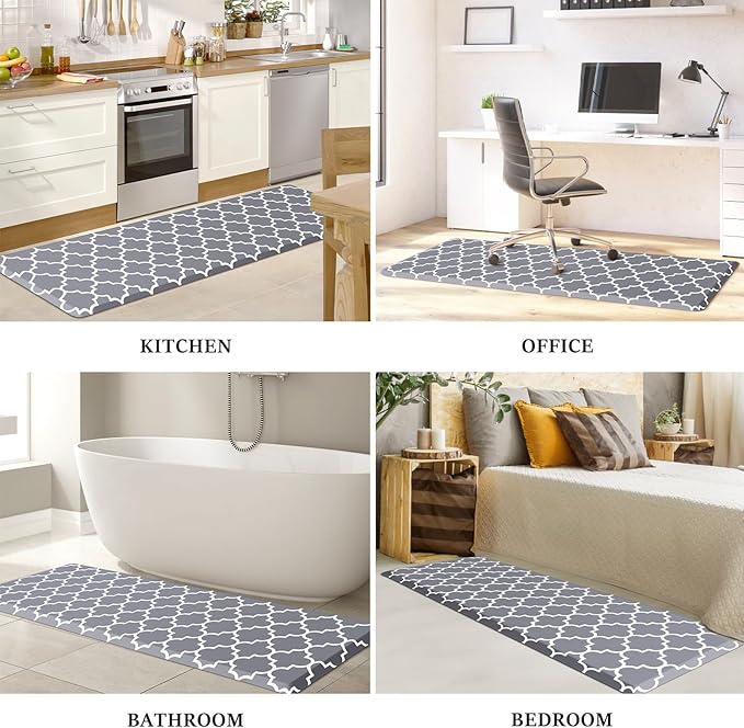 WISELIFE Anti Fatigue Floor Mat - 4/5 Inch Thick Kitchen Mat Non Slip Waterproof Heavy Duty Ergonomic Comfort Mat Durable for Home, Office, Sink, Laundry,(22" x 72", Grey)