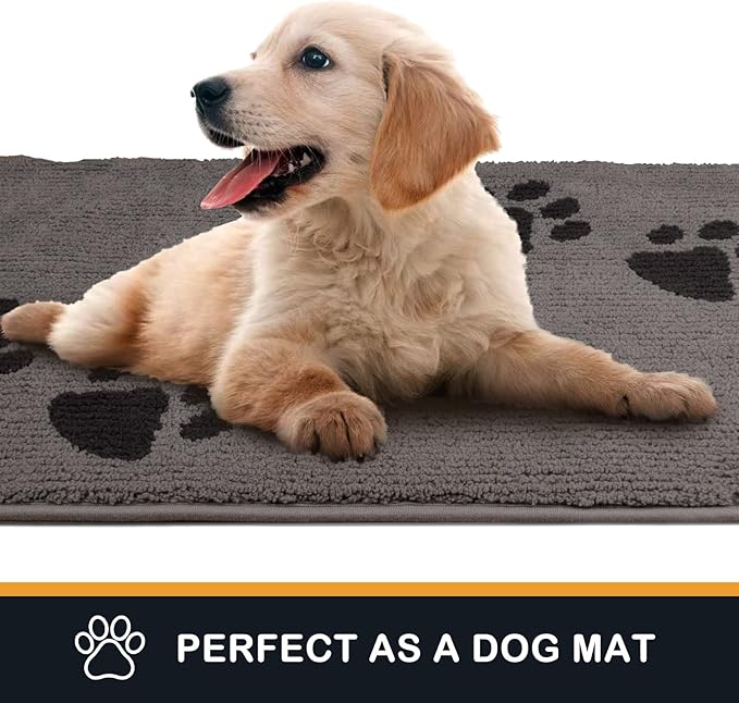 PURRUGS Dirt Trapping Door Mat 32" x 70", Non-Skid/Slip Machine Washable Microfiber Entrance Rug, Shoes Scraper, Dog Doormat, Super Absorbent Floor Mat for Muddy Wet Shoes and Paws, Light Grey