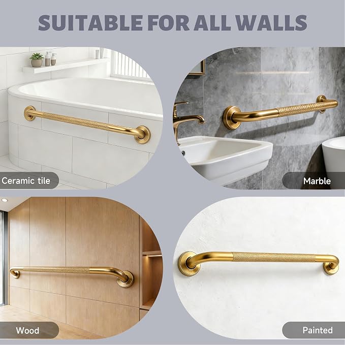 32 Inch Shower Grab Bar 1.25" Dia, 2 Pack Gold Anti Slip Bathroom Grab Bar, 304 Stainless Steel Knurled Handicap Grab Bars, Safety Support Handrail,Bath Shower Handle for Elderly Injury Senior