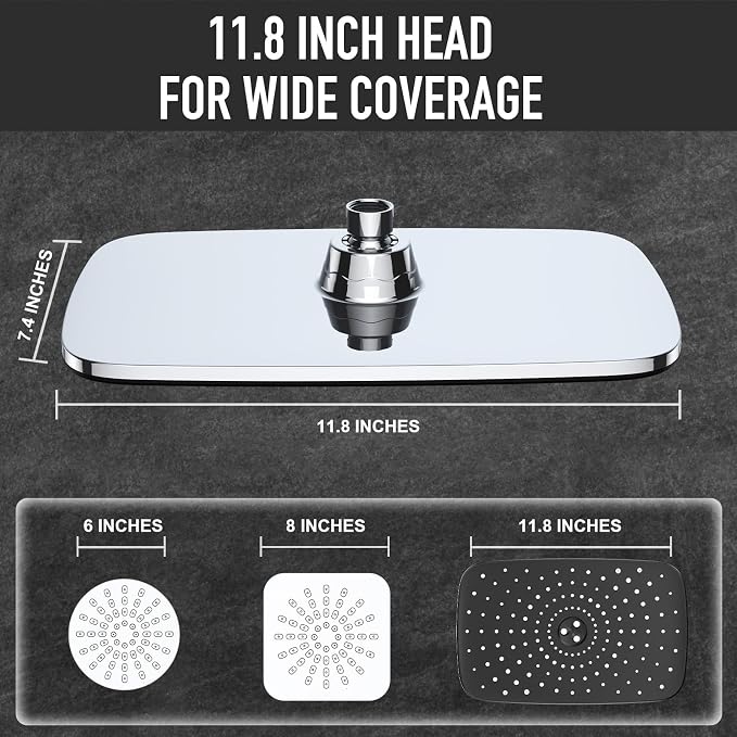 Veken 11.8'' Rain Shower Head with Handheld, High Pressure Rainfall Showerhead Combo with 5 Hand held Water Spray Modes for Bathroom Accessories, Detachable Dual Shower Heads, Chrome Silver