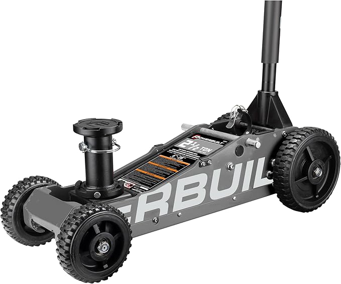 Powerbuilt 2.5 Ton Big Wheel Off Road Jack, Vehicle Lift for Trucks, SUVs, ATVs Offroad Vehicles, Oversized Wheels for Rugged Terrain, 5000 LB Capacity, Grey 620623ECE
