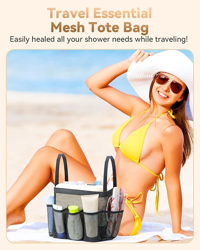 Temede Mesh Shower Caddy Tote, Large Shower Caddy Basket Portable, Quick Dry Hanging Toiletry Bag, 8 Storage Pocket Handle Bath Organizer for College Dorm, Gym, Camp, Travel