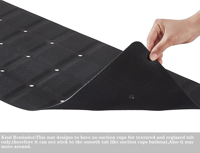 Webos Foldable Non Slip Silicon Bath Mat Bathtub mat Shower mats no Suction Cups for Textured Tub and Reglazed Tub(Foldable - Black, 28-inch x 14-inch)