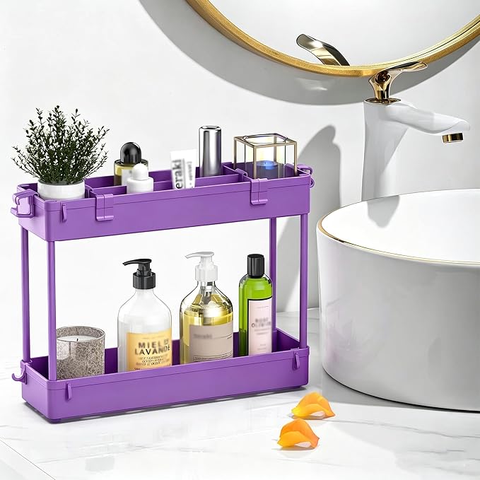 SPACELEAD Slim Storage Cart 3 Tier,Bathroom Organizer Rolling Utility,Mobile Shelving Unit Slide Out for Office, Kitchen, Laundry Room & Narrow Places,Purple