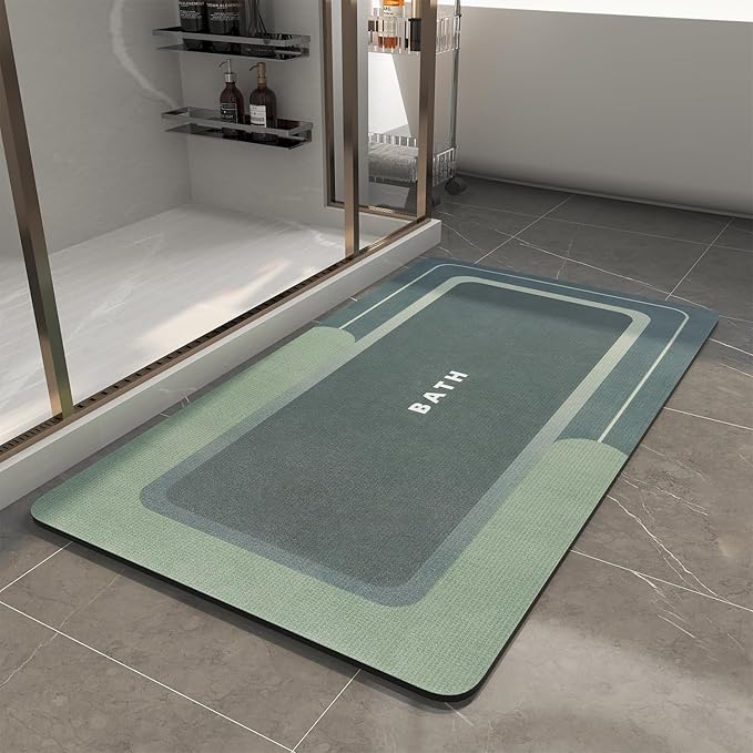 MontVoo-Bath Mat-Bath Mat Rug Non Slip Super Absorbent Stain Resistant Quick Dry Thin Bathroom Rug-Bath Mats for Bathroom Floor Bathtub Vanity-Bathmat Bath Rug Easy Care 17"x35" Green
