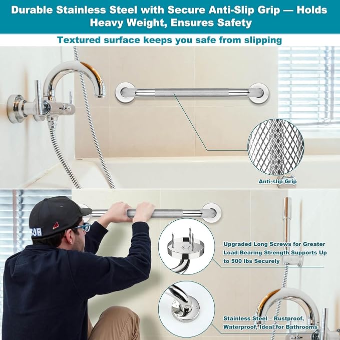 3 Pack Grab Bars for Bathtubs and Showers, 16-Inch and 12-Inch Anti-Slip Bathroom Shower Grab Bars for Seniors Wall, Safety Handicap Grab Bars Stainless Steel,Shower Handle for Elderly