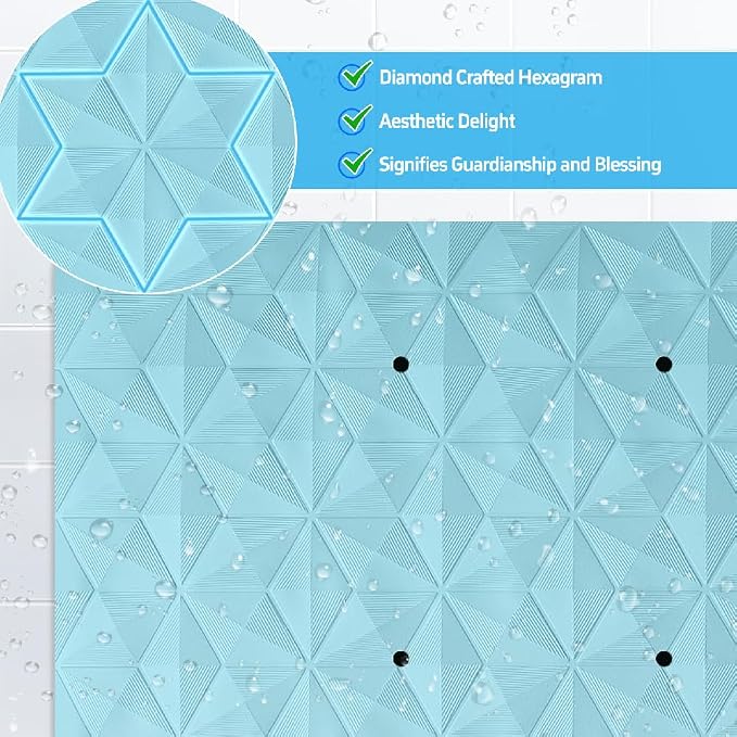 Non Slip Bathtub Mat for Bath Tub Shower Safety - Natural Rubber Mat with Suction Cups ＆ Drain Holes - BPA/PVC Free Large Bathroom Mat - Machine Washable - Unique Diamond Pattern - 17 × 35 Inch