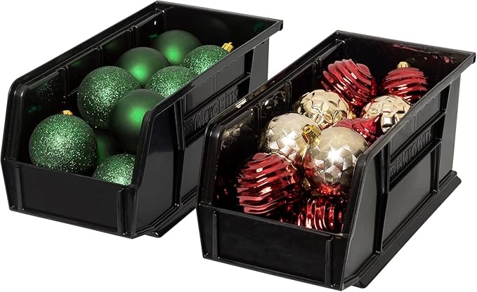 Akro-Mils 30230 AkroBins Plastic Storage Bins, Space-Saving Stackable Bins for Garage, Pantry, Craft Organization, 11" x 5" x 5", Black, 12-Pack