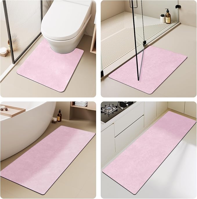 TYUU Pink Bath Mat, Bathroom Rugs Non Slip Washable Thin Absorbent Quick Dry Bath Mat Fits Under Door Bathroom Floor Mat Perfect for Bath, Shower, or Sink 24"x60" Pink