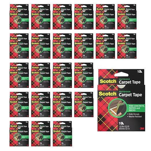 3M Scotch Double-Sided Carpet Tape 1.3 in x 40 ft – Heavy Duty Indoor/Outdoor Rug Gripper for Hardwood, Vinyl, Tile & Concrete Floors – Non-Slip Adhesive for Area Rugs and Mats - 24 Pack