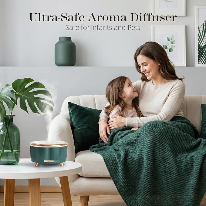500ML Large Capacity Essential Oil Diffuser, Ultrasonic Aromatherapy Diffuser with 7 Color LED Lights with Remote Control, Cool Mist Humidifier, Timed Mist, Auto Shut-Off (Blue Green)