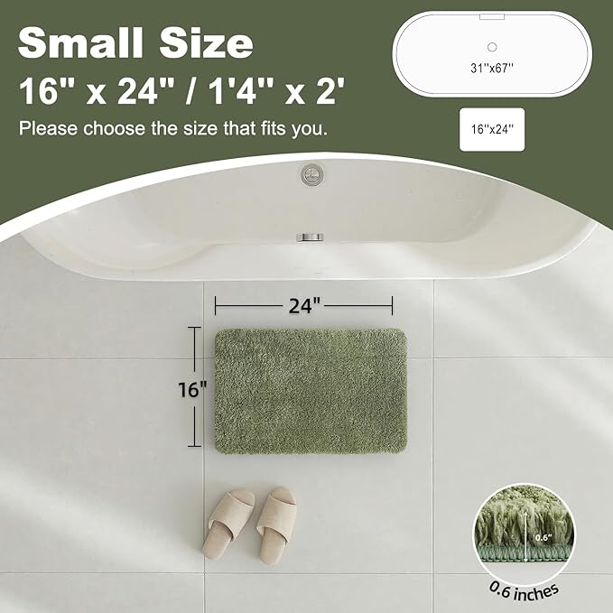 TYUU Sage Green Bathroom Rugs, Ultra Soft Bath Rugs Non Slip Washable, Super Absorbent Quick Dry Small Bath Mat with Rubber Backing for Bathroom Floor, Shower, or Sink, Sage Green 16" x 24"