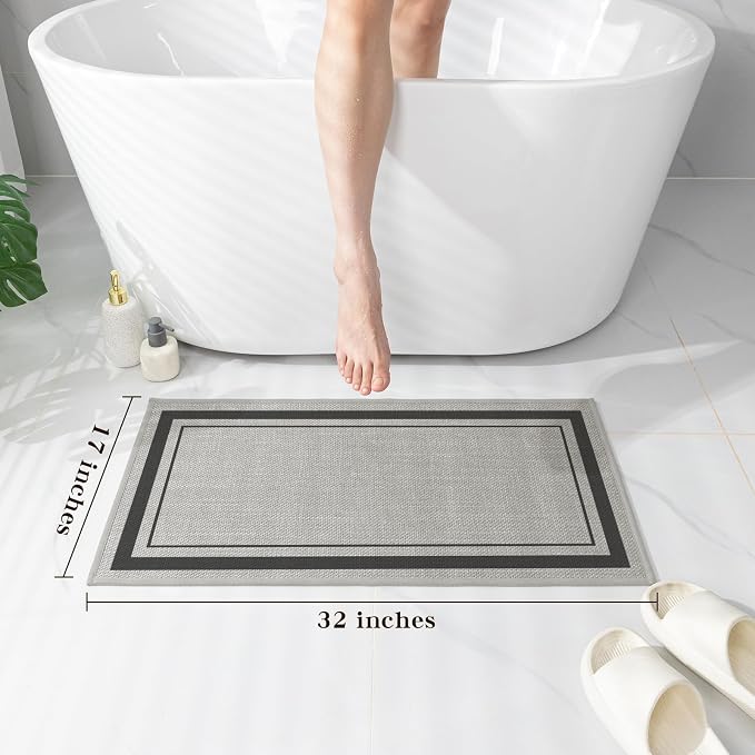 chakme Bathroom Rugs Mat 32x17, Ultra Thin Non Slip Bath Mat Quick Dry Absorbent Bath Mat for Bathroom Floor, (Dark Grey, 32"x17")