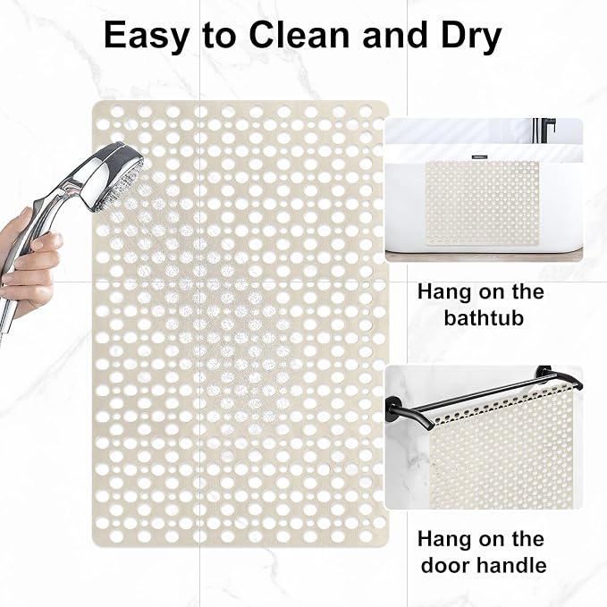 Anti Slip Shower Mat with Suction Cups,23.6x35.4 Inch Quick Drain TPE Non Slip Shower Mats for Inside Shower,Large Bath Mat for Shower Soft on Feet, Easy to Dry&Cut Machine Washable
