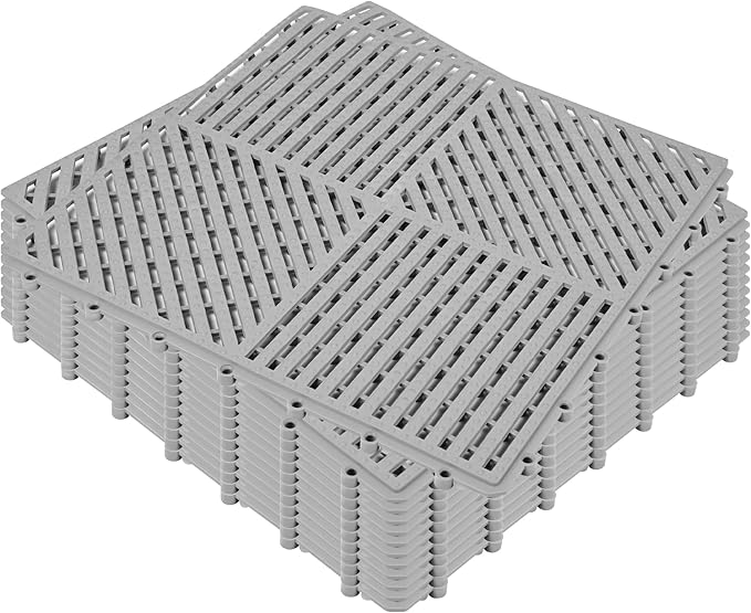 ToLanbbt Modular Interlocking Cushion 12P 11.8" x 11.8" Interlocking Rubber Floor Drain Holes Non-Slip Splicing Drainage Mats for Deck, Shower, Kitchen, Drain Pool, Sauna Bath (Grey, 1 Rows Dots)