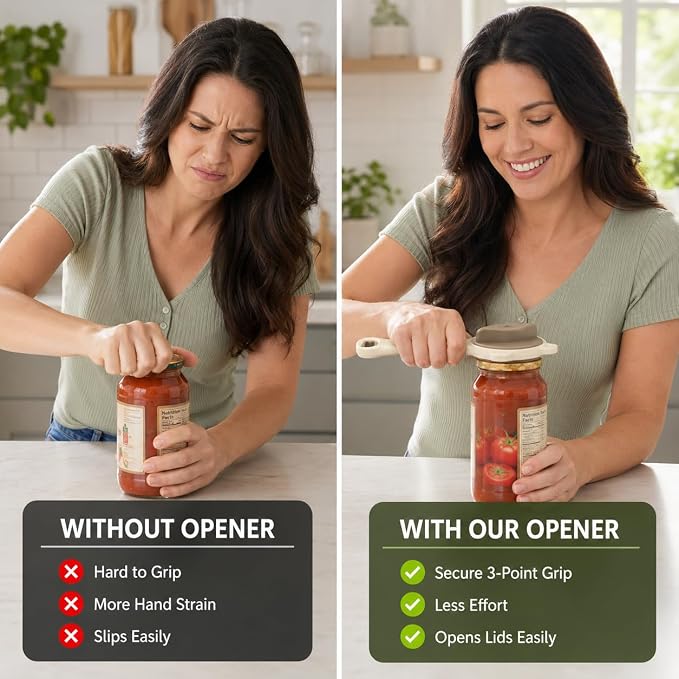 New 4-in-1 Retractable Jar & Bottle Opener, Adjustable Stainless Steel Lid Remover with Non-Slip Grip for Seniors,Multi-Functional Jar Opener with Ergonomic Handle for Kitchen Jars Cans Bottles(Brown)