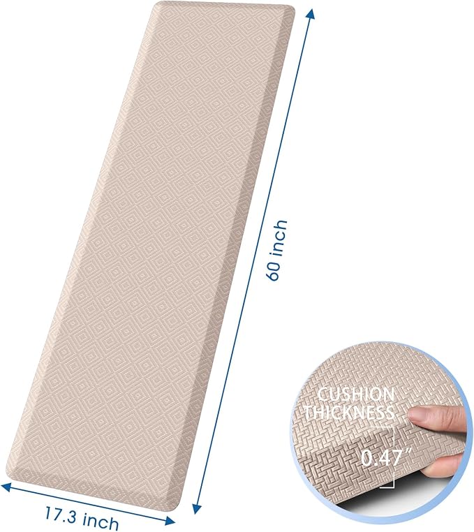 Mattitude Kitchen Mat Cushioned Anti-Fatigue Floor Mat Water Resistant Non-Slip Mats and Rugs Standing and Comfort Desk Mats for House Sink Office Laundry (Beige, 17.3"x60")