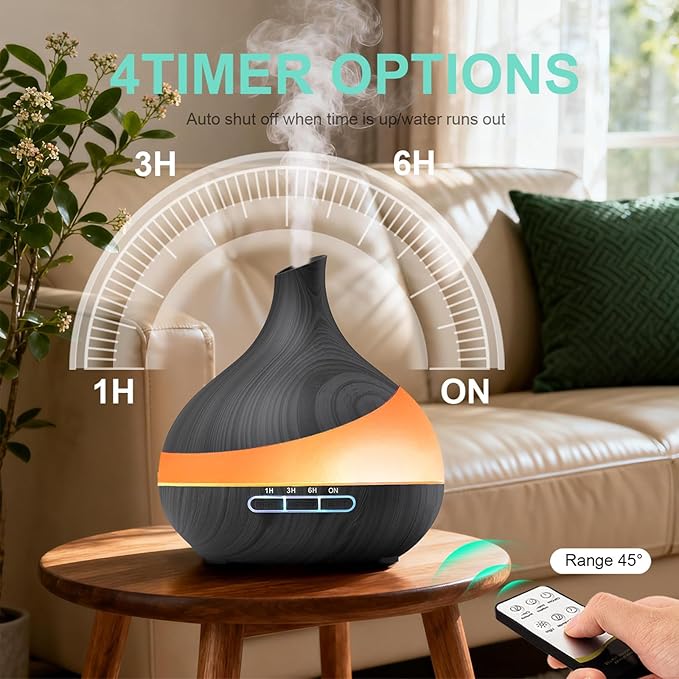 Essential Oil Diffuser for Women, 𝟓𝟎𝟎𝐦𝐥 Aromatherapy Diffuser:𝟏𝟒-𝐂𝐨𝐥𝐨𝐫 LED, Dual Mist 30/60ml/h, Remote Control, Auto Shut-Off, Hotel Spa Bedroom