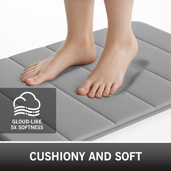 RUN HELIX Bathroom Rugs Set 2 Piece Memory Foam Bath Non-Slip Bath Mat,Washable Room Mats,Absorbent Shaggy Rugs Super Soft Kitchen Mats, Batroom Carpets for Bathroom,Tub,Shower Home Decor（Light Gray）