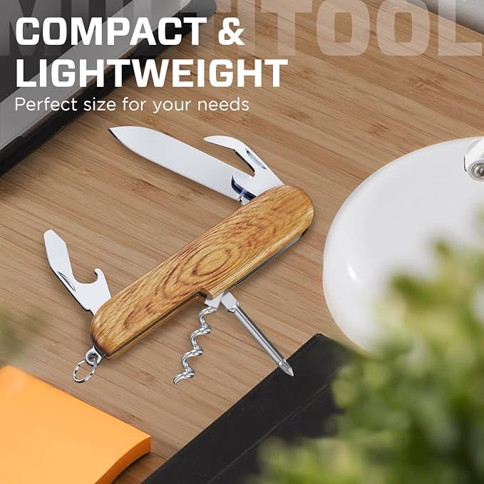 Small Pocket Knife 6 in 1 - Keychain Multitool - Compact Kids Pocket Knife with Bottle Opener, Can Opener, Corkscrew, Phillips Screwdriver - EDC Gift for Men, Women, Camping, Hiking, Travel - 5005