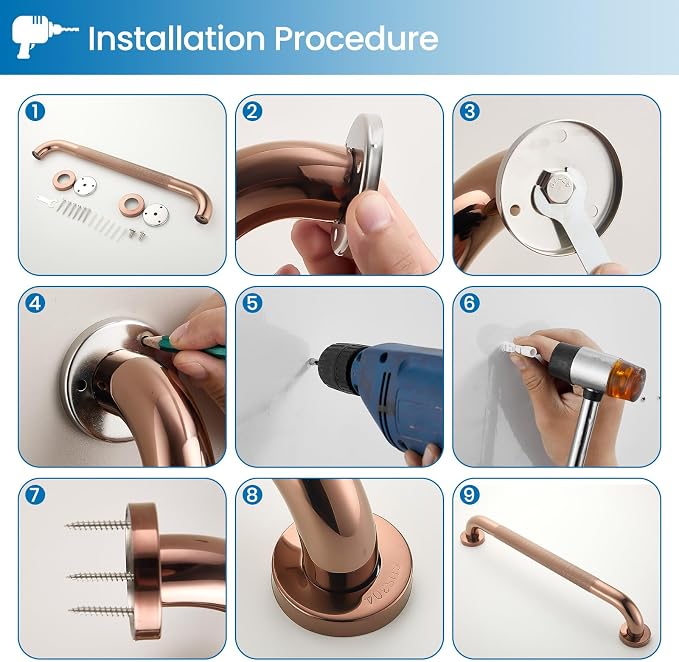 Grab Bars for Shower, Zynuhmo 2 Pack 20 Inch Anti Slip Safety Grab Bar 1.25" Diameter Stainless Steel Shower Handrails for Handicap Injury Pregnant Senior Assist Bath Shower Handles(Rose Gold)