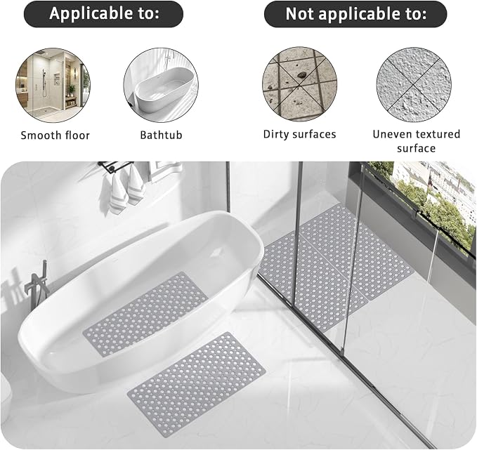XIYUNTE Bath Mat for Tub Non Slip Shower Mat -28" x 15" Soft TPE Bathtub Mat Non Slip Shower Mats for Inside Shower, Anti Slip Shower Floor Mat with Suction Cups, Quick-Drying Bath Tub Mat, Grey