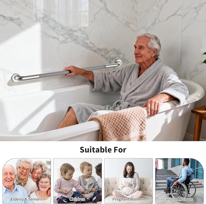 40 Inch Anti Slip Shower Grab Bar, Munzong Bathroom Grab Bar for Showers, Brushed Nickel Knurled Handicap Balance Bar,Safety Hand Rail Support Elderly Senior Assist Bath Handle