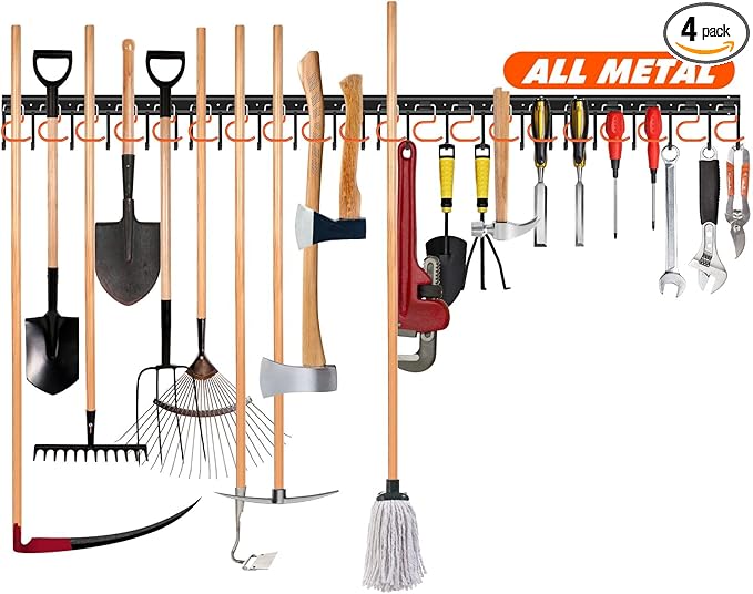 TVKB 68'' All Metal Garden Tool Organizer Adjustable Garage Tool Organizer Wall Mount Garage Organizers and Storage with Heavy Duty Hooks Tool Hangers for Garage Wall, Shed, Garden