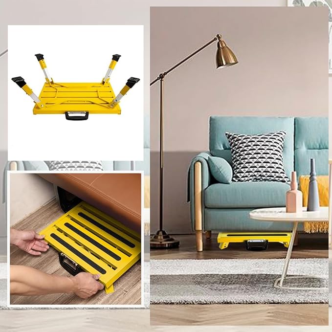 Homeon Wheels Aluminium RV Steps Adjustable Folding Step Stool with Non-Slip Rubber Feet, Stable Platform Supports 1500bs, Safety Strips, Handle, Easy Carry, Outdoor Camper Trailer Travel - Yellow