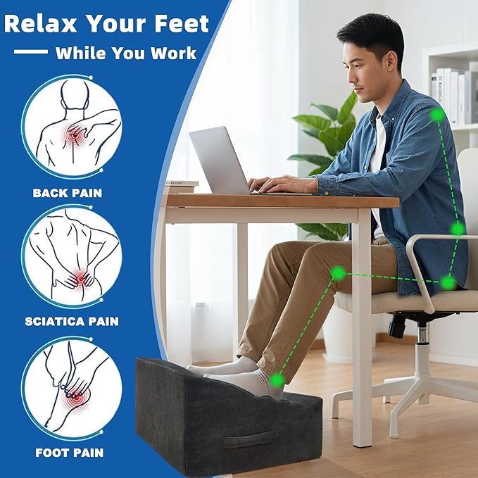 Under Desk Footrest, Multi-Functional Footrest with Portable Handle & Removable Washable Cover - Ergonomic Foot Stool Elevating and Supporting Feet and Legs for Chair and Sofa (Blue)