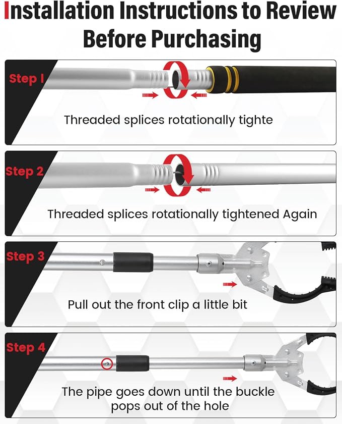 Grabber Reacher Tool Extra Long, 69" Trash Picker Upper Grabber Heavy Duty Stainless Steel Thickened Non-Slip 6 inch Wide Jaws Claw Reaching Tool
