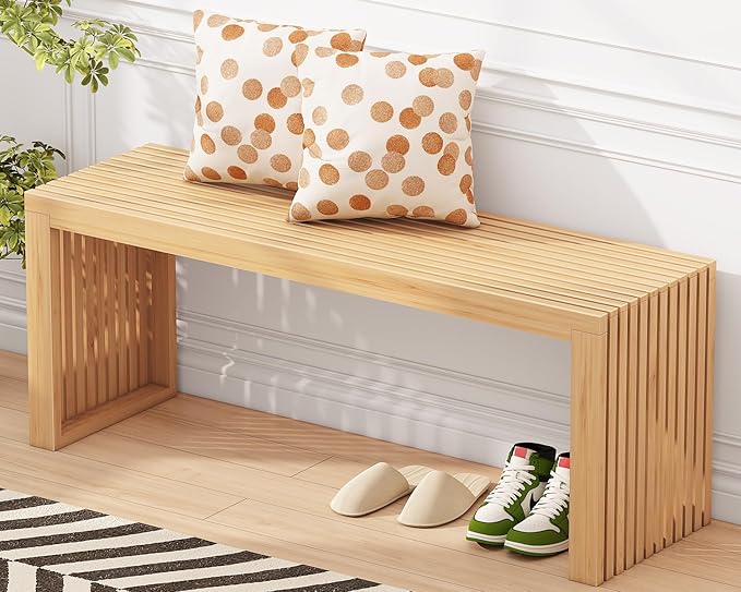 Bamboo Dining Bench, 35-inch Sleek Design Entryway Shoe Rack Bench, Indoor Kitchen Table Bench, Waterproof Outdoor Bench, Natural