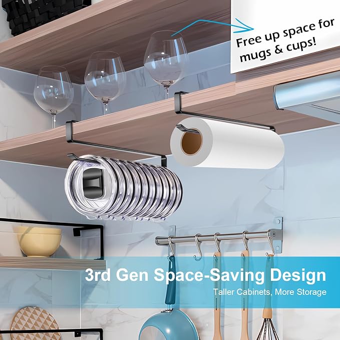2Pack Tumbler Lid Organizer for Corner Cabinets, Space-Saving Coffee Cup Holder, Water Bottle Accessories Storage, Kitchen Storages Organization , No Adhesive or Drilling Needed up to 24 Lids (Black)