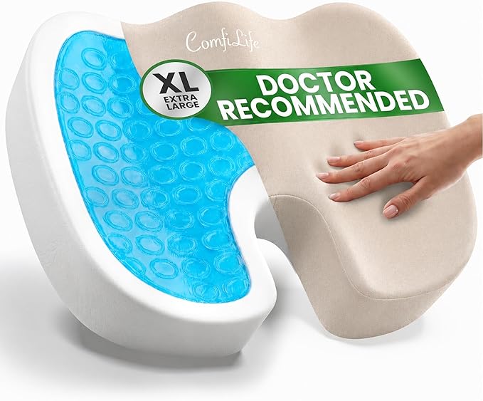 ComfiLife Extra Large Gel & Memory Foam Seat Cushion - Doctor Recommended Office Chair Cushion, Car Seat Cushion - Back & Sciatica Pain Relief - Wide Seat Cushion for Big & Tall (Beige)