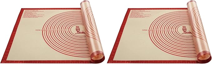 Non-slip Silicone Pastry Mat Extra Large with Measurements 36''By 24'' for Baking Mat, Counter/Dough Rolling/Oven Liner/Fondant/Pie Crust（Red） (Pack of 2)