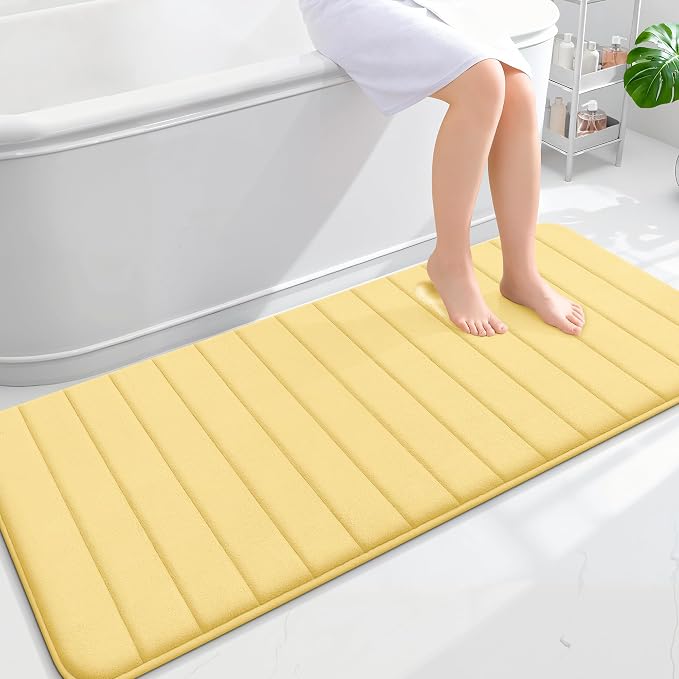 OLANLY Memory Foam Long Bathroom Rugs Runner 59x24, Super Soft Absorbent Bath Mat, Quick Dry, Machine Washable Shower Floor Rugs, Bathmat Carpet, Bathroom Home Decor Accessories, Yellow