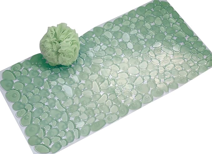iDesign Pebblz Non-Slip Suction Bath Mat for Shower, Bathtub - Green 26" x 13.5"
