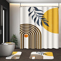 Boho Mid Century Shower Curtain Set with Toilet Lid Cover and Non-Slip Rugs, Modern Abstract 4 Pcs Yellow Sun Minimalist Shower Curtain for Bathroom Set with 12 Hooks