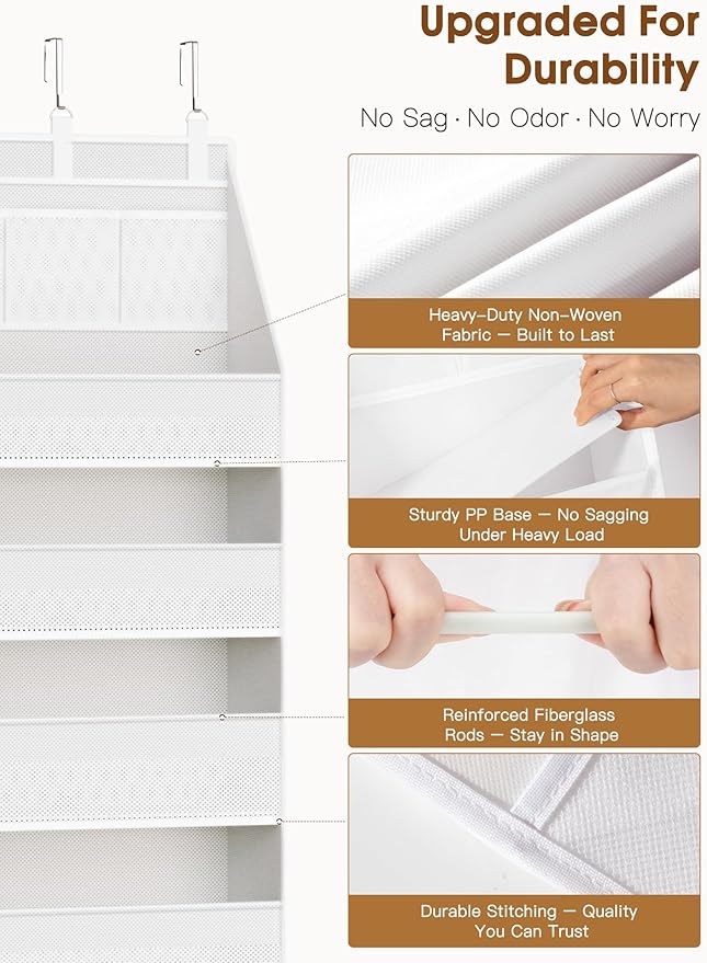 Criusia 2 Pack Over the Door Organizer, Heavy-Duty 6-Shelf Hanging Storage with 13 Mesh Pockets, 55lbs Capacity Behind the Door Storage for Nursery, Bathroom, Bedroom, and Dorm, White