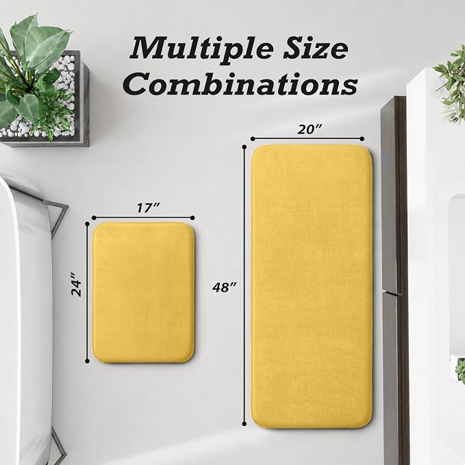HUXMEYSON Bathroom Rugs Sets 2 Piece, Non-Slip & Quick Dry Bath Mat Set, Ultra Soft Velvet Bath Rugs for Bathroom, Toilet and Shower Floor, Yellow