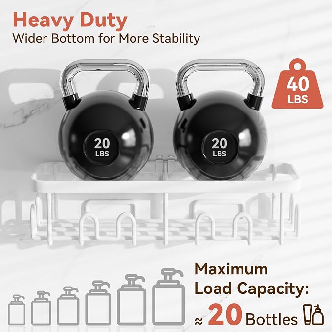 YASONIC Shower Caddy Adhesive, 100% Rustproof Shower Organizer, Large Capacity Shower Shelves for Inside Shower, No Drill Shower Storage for Home (2 Pack White)